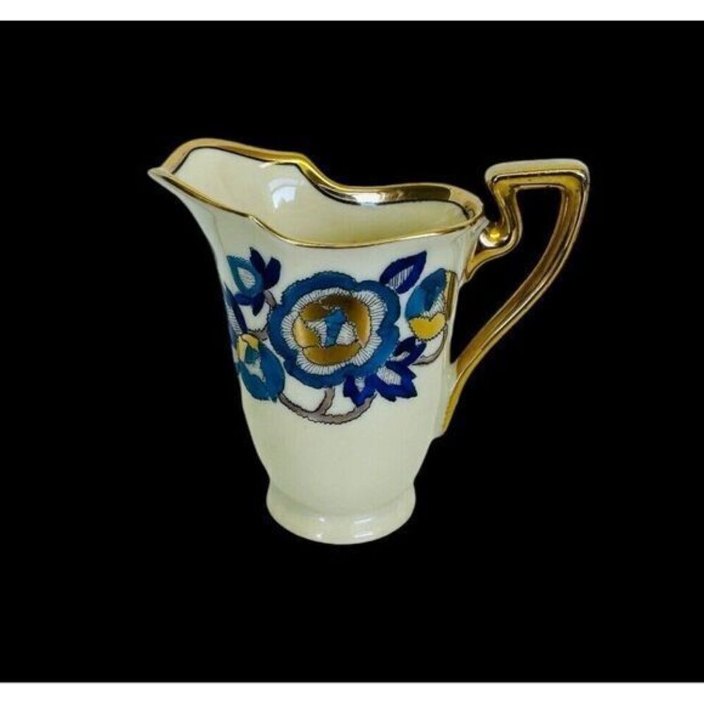 Vintage Noritake M Blue Gold Floral Porcelain Creamer Hand Painted Made In Japan